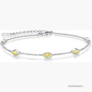 Sterling Silver Evil Eye Birthstone Bracelet, 925 Silver Charm Jewelry Gift